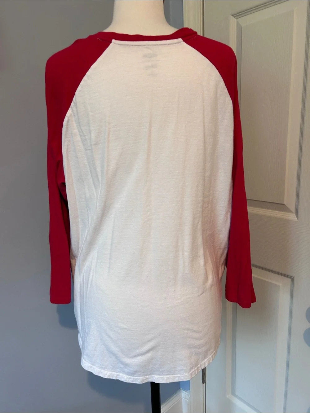 Old Navy White Tee with Red Raglan Sleeves and Mickey Graphic
